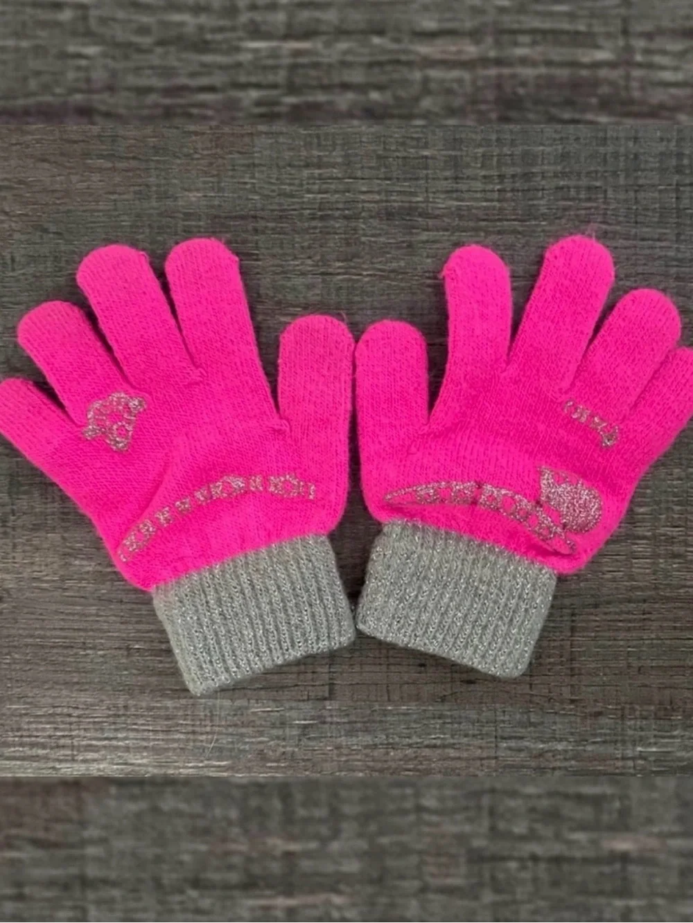 💞 Toddler & Little Girls One Size Pink & Silver Embellished Knit Gloves